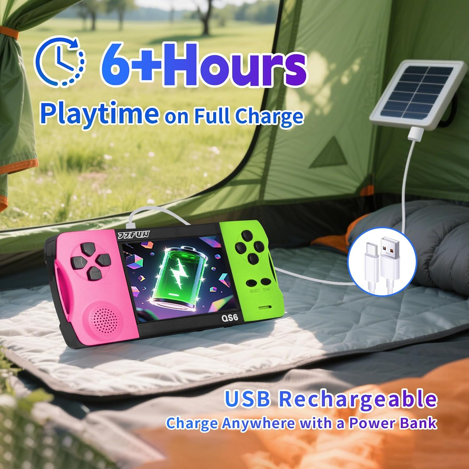 CONSOLA PORTÁTIL DE JUEGOS SNONBROS QS6-RG 3.5 PULGADAS ROSA Y VERDE - 4