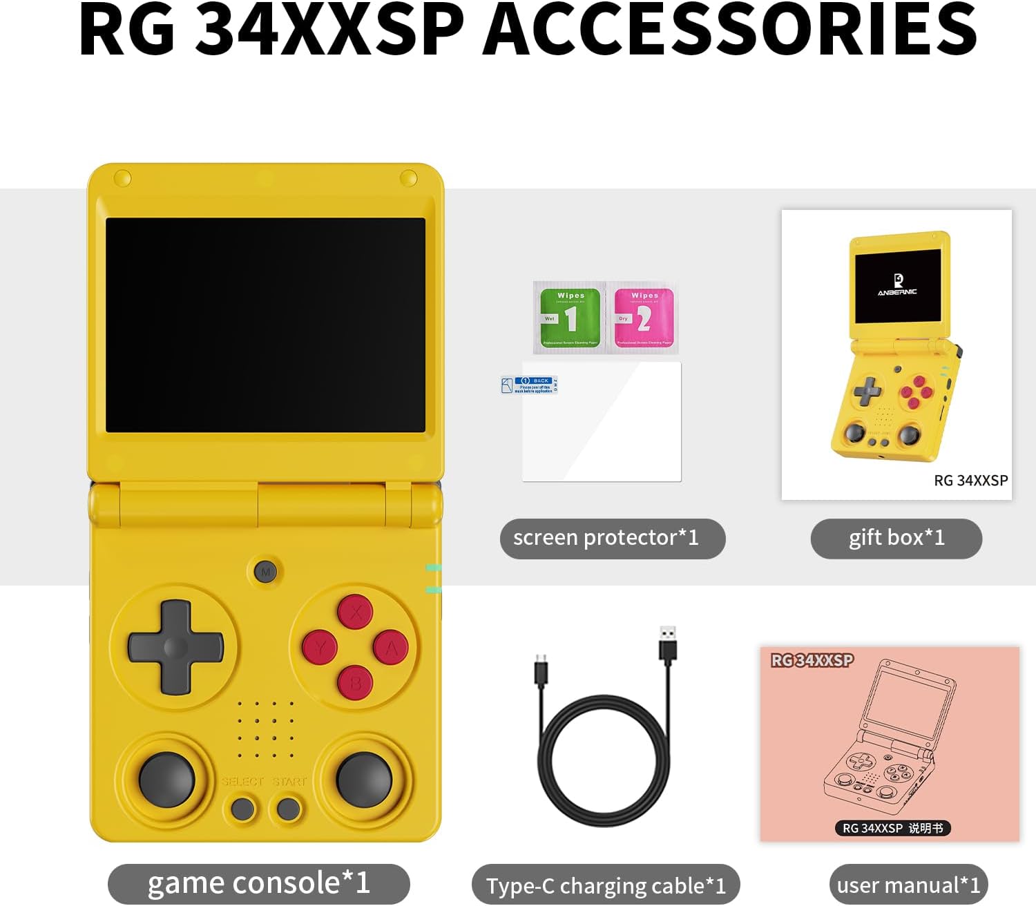 CONSOLA PORTÁTIL RETRO ANBERNIC RG34XXSP 64GB AMARILLO - 5