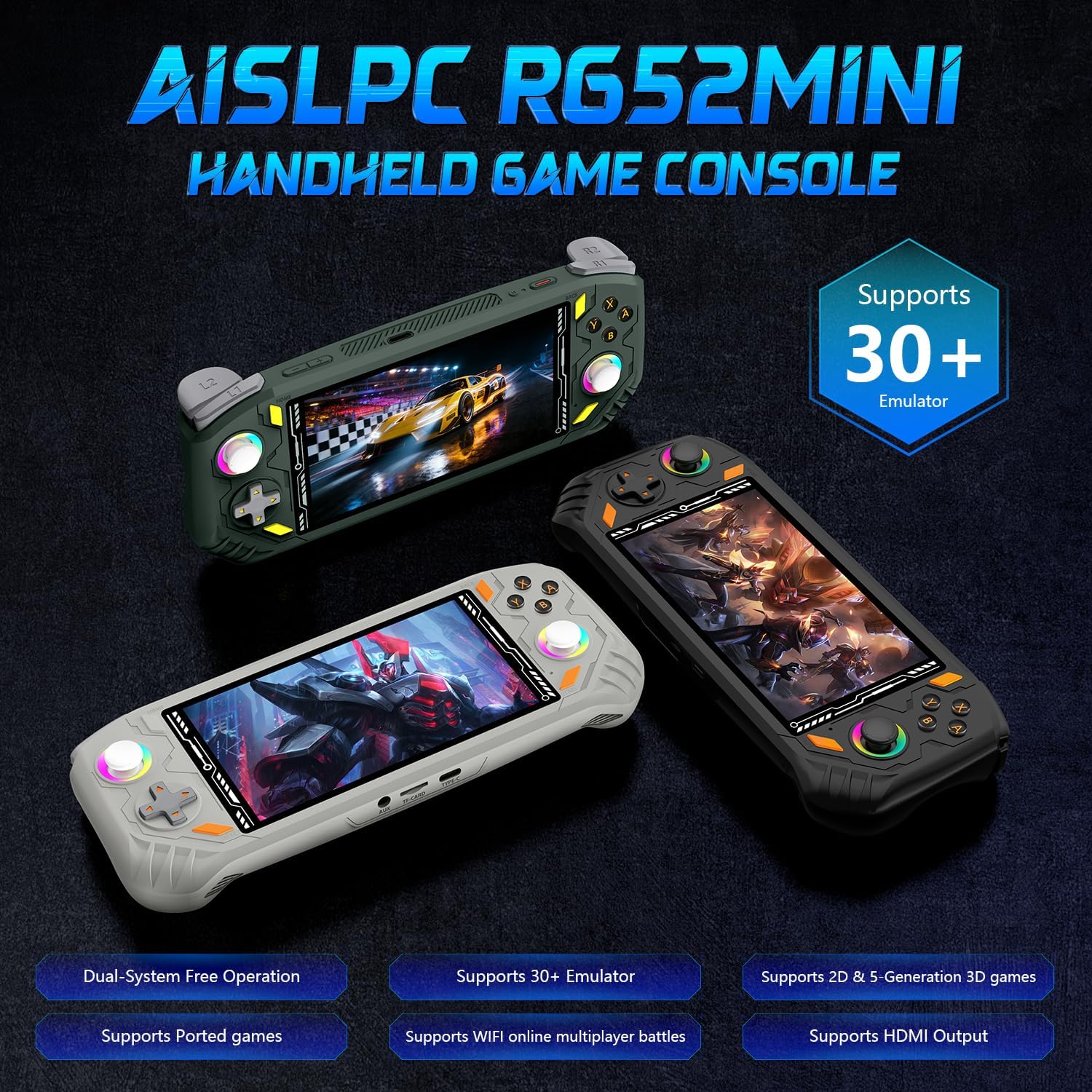 CONSOLA PORTÁTIL RETRO AISLPC RG52MINI 64GB GRIS - 2
