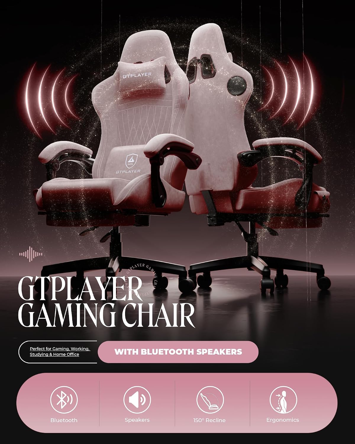 SILLA DE OFICINA GTPLAYER GAMING COMFORT PARA ADULTOS ROSADO - 3