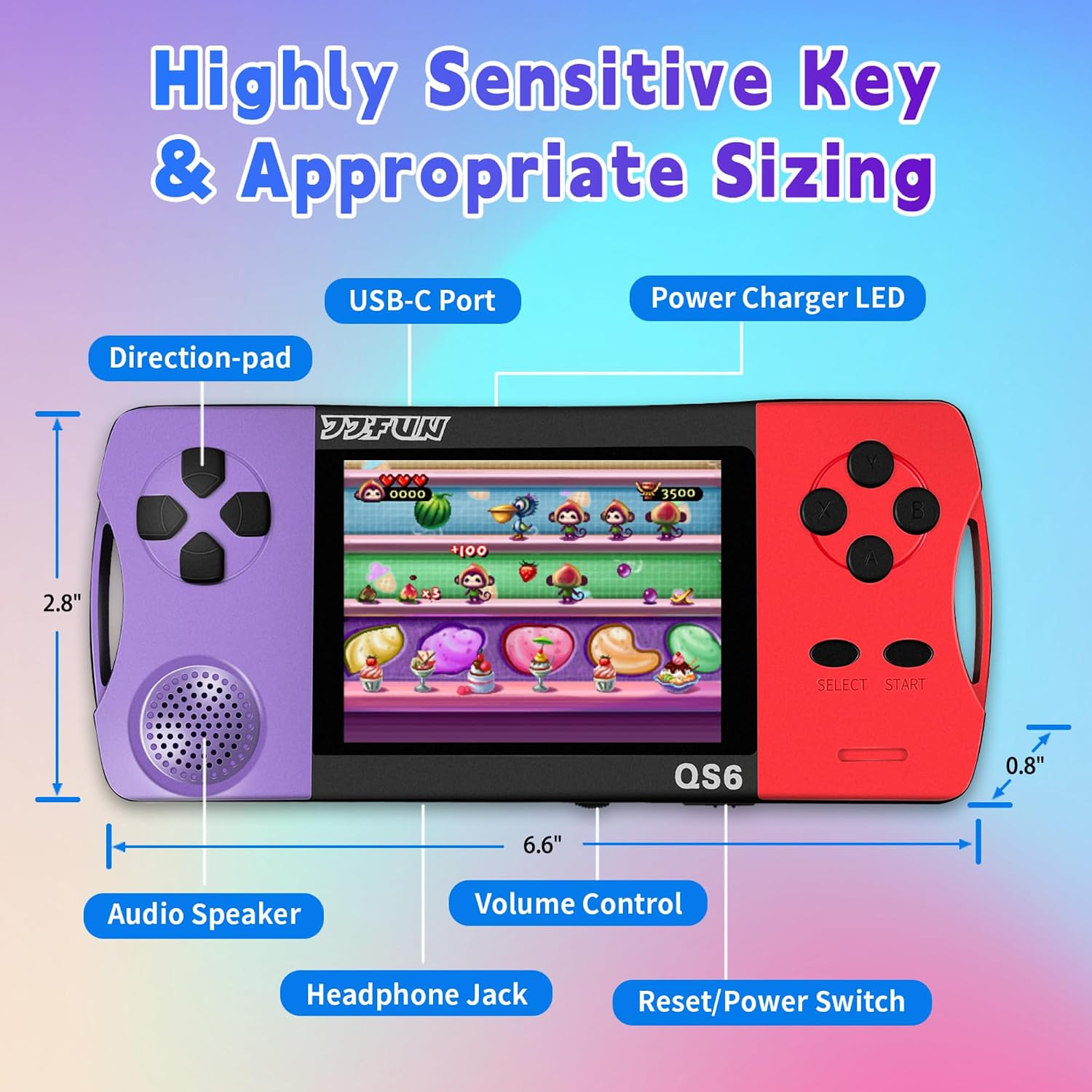 CONSOLA PORTÁTIL DE VIDEOJUEGOS SNONBROS QS6 PANTALLA IPS 3.5 PULGADAS COLOR ROJO PÚRPURA - 3