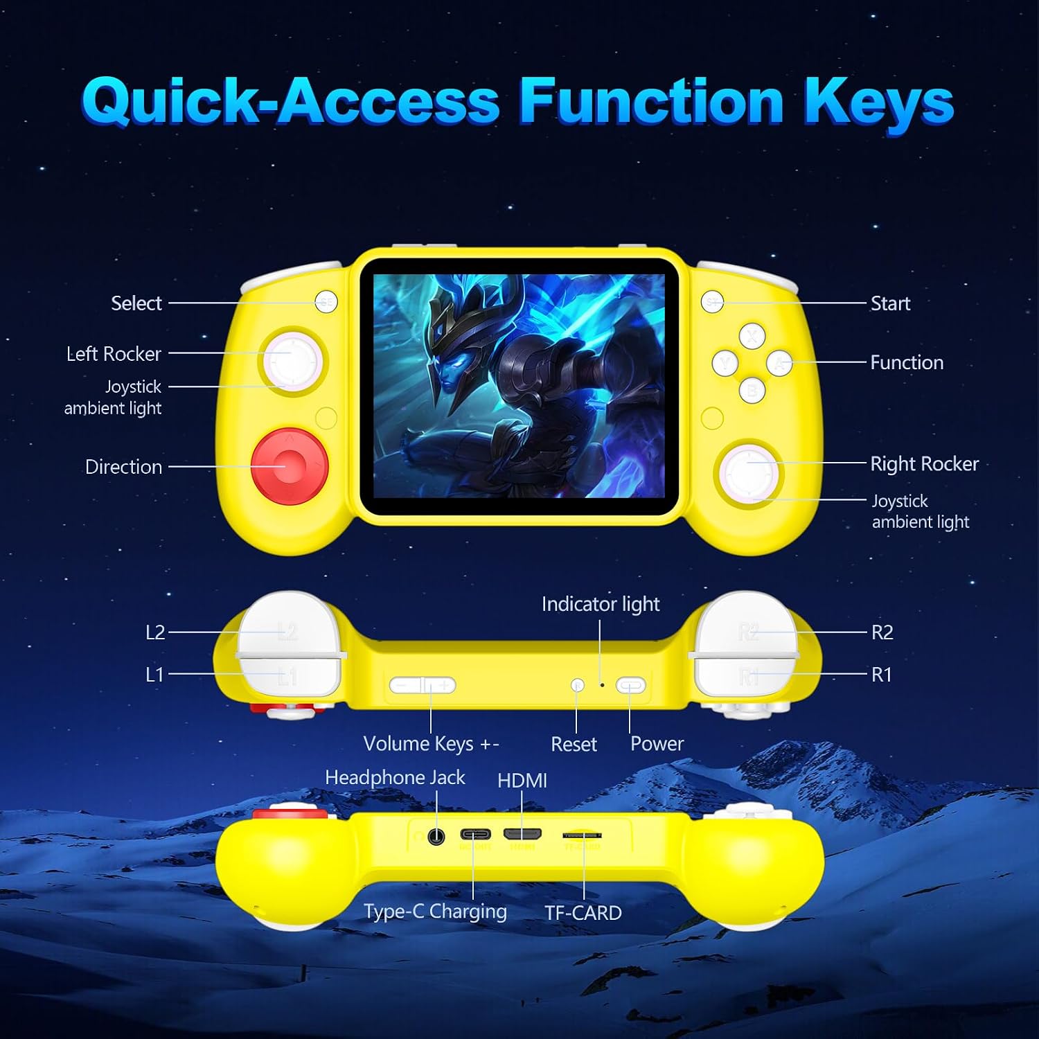 CONSOLA DE VIDEOJUEGOS PORTÁTIL XISKT RG43H PRO 64GB AMARILLO - 3