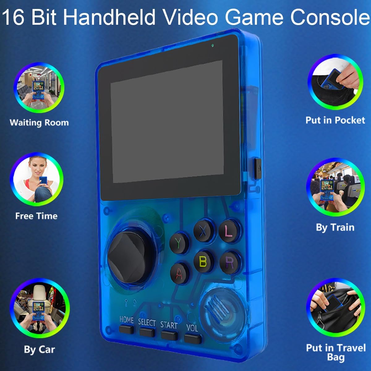 CONSOLA DE VIDEOJUEGOS PORTÁTIL RFETOMAX 16 BIT AZUL CON 100 JUEGOS PREINSTALADOS - 2