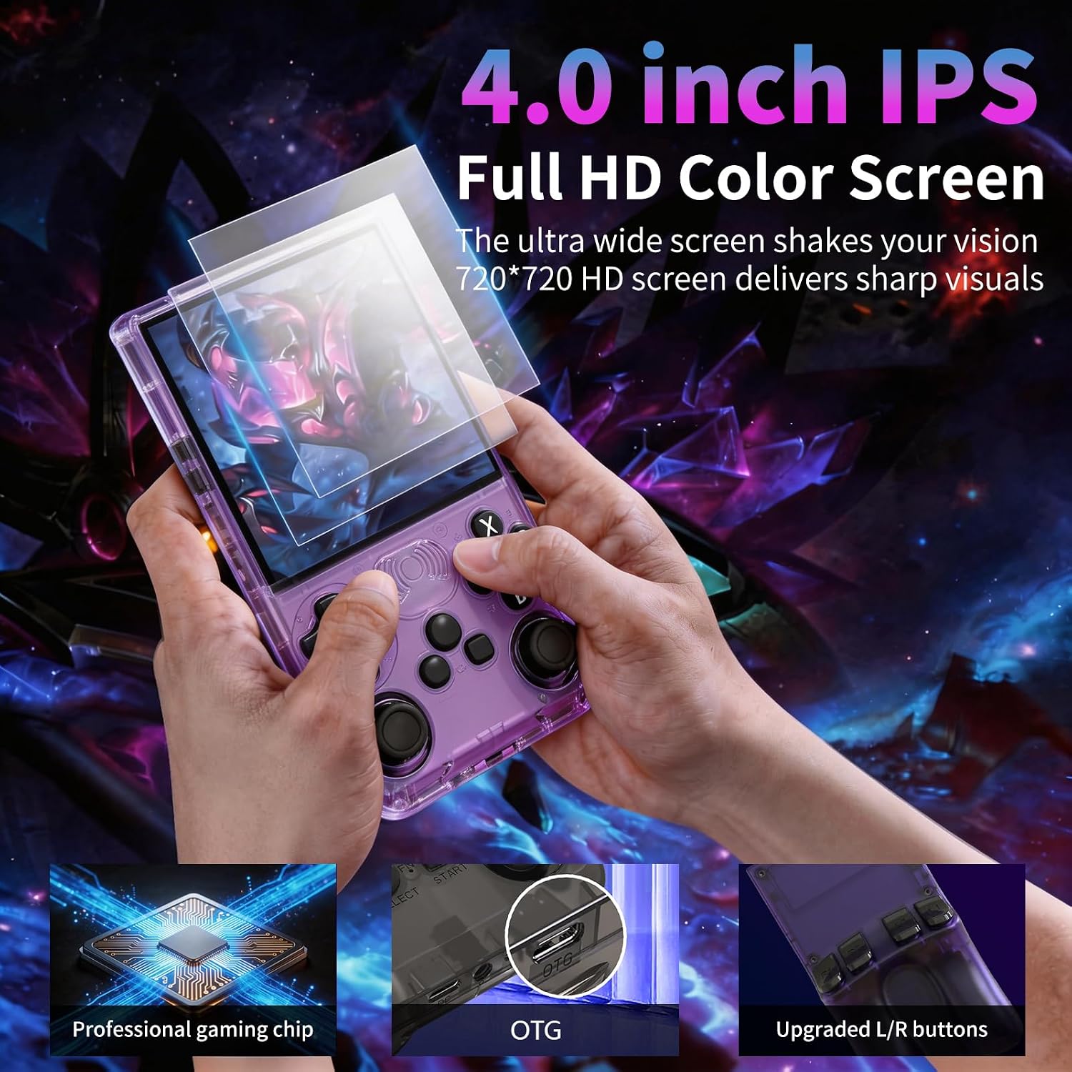 CONSOLA DE JUEGOS PORTÁTIL GAMINJA 4 PULGADAS MORADA 3500MAH - 2