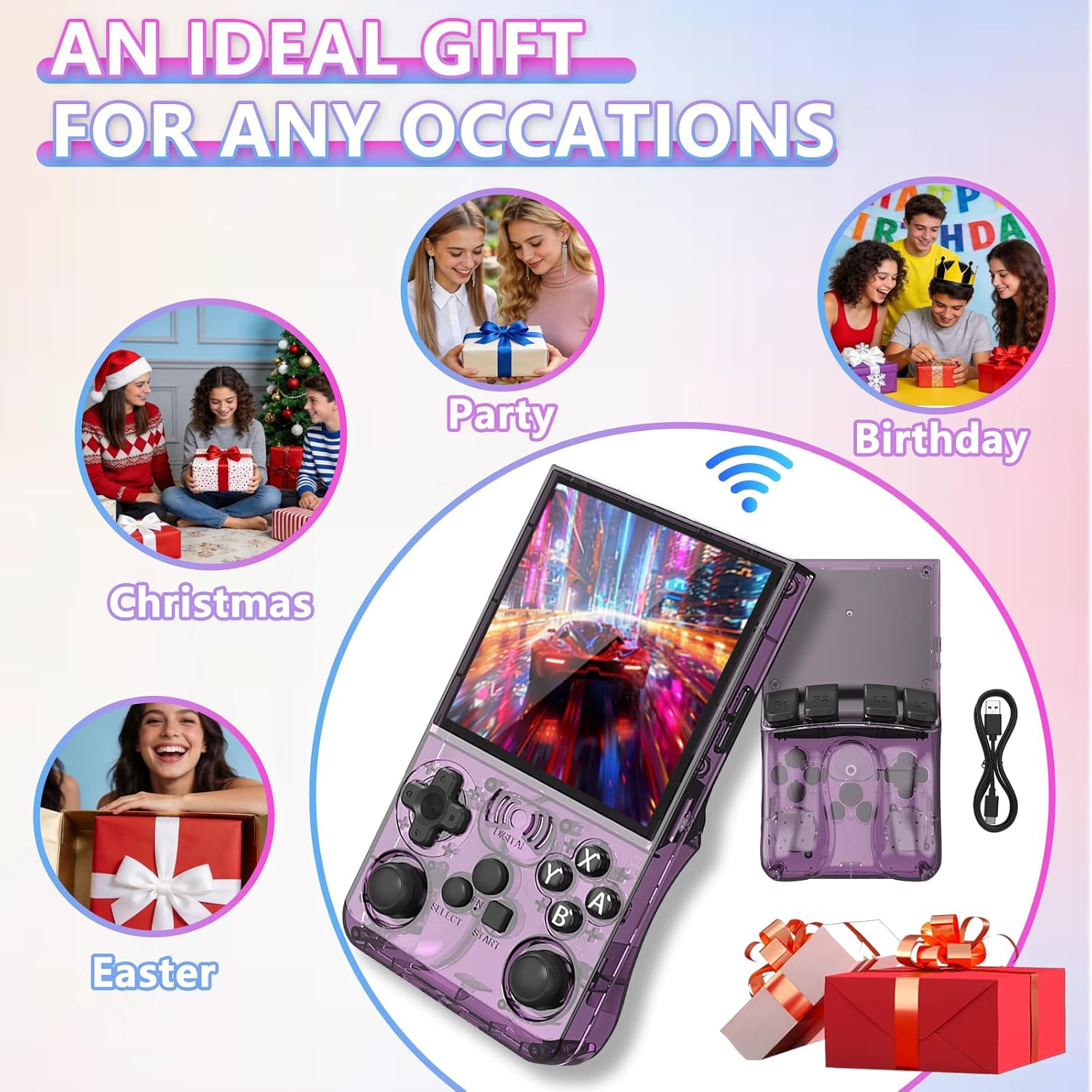 CONSOLA DE JUEGOS PORTÁTIL GAMINJA 4 PULGADAS MORADA 3500MAH - 3