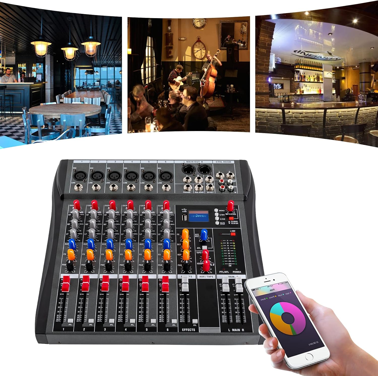 MEZCLADOR DE AUDIO 6 CANALES IOENC CON BLUETOOTH Y ECUALIZADOR DE 3 BANDAS - 2