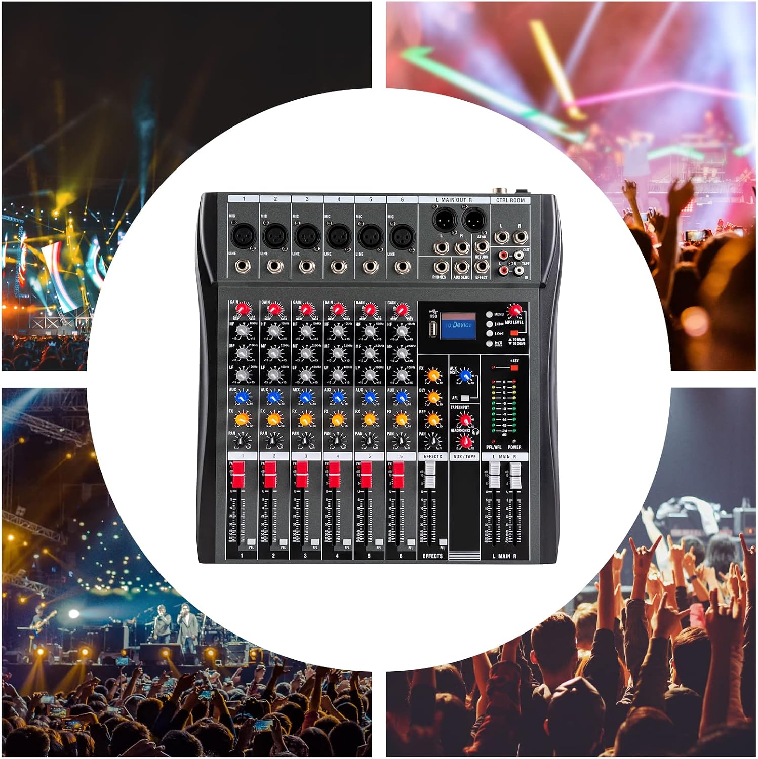 MEZCLADOR DE AUDIO 6 CANALES IOENC CON BLUETOOTH Y ECUALIZADOR DE 3 BANDAS - 4