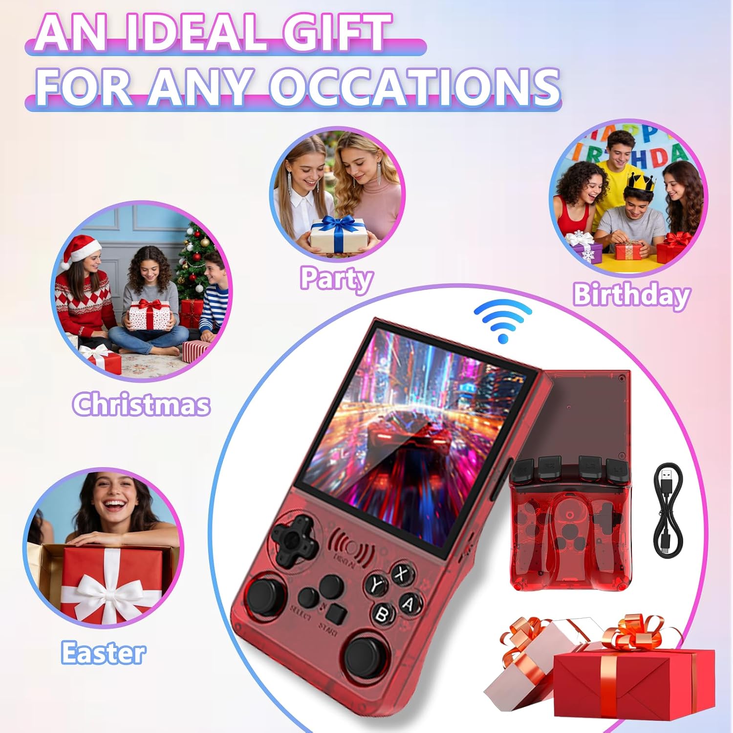 CONSOLA DE JUEGOS PORTÁTIL GAMINJA 4 PULGADAS ROJA CON WIFI Y BATERÍA 3500MAH - 2