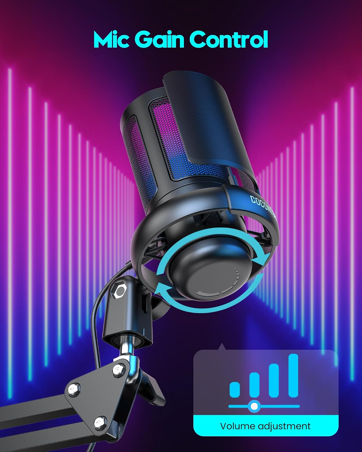 MICRÓFONO PARA GAMING COCONISE USB CON SOPORTE, FILTRO POP Y LUCES RGB - 2