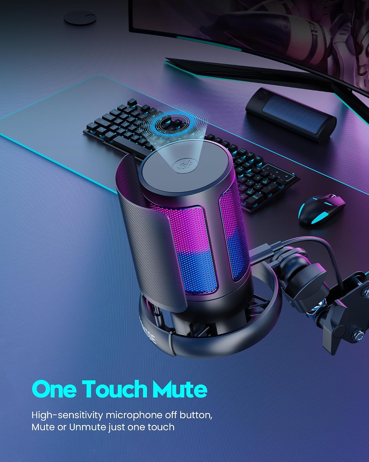 MICRÓFONO PARA GAMING COCONISE USB CON SOPORTE, FILTRO POP Y LUCES RGB - 4