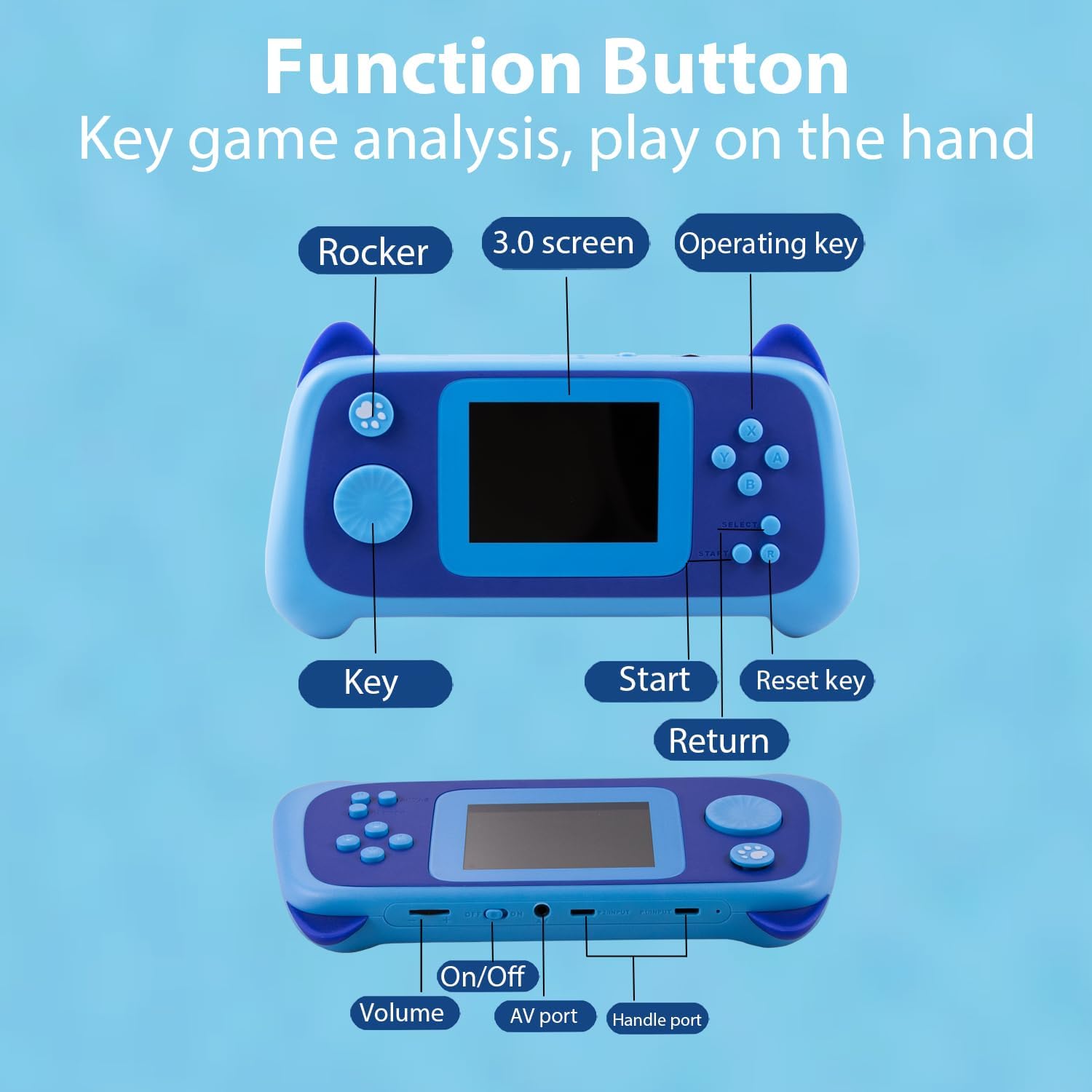 CONSOLA DE VIDEOJUEGOS PORTÁTIL RFETOMAX 666 JUEGOS CLÁSICOS PANTALLA 3 PULGADAS AZUL - 2