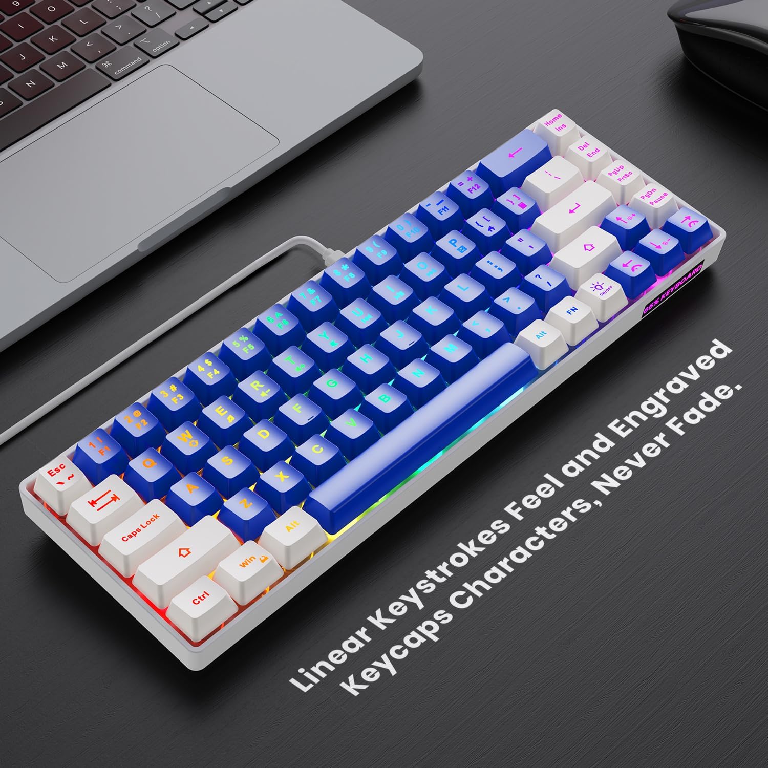 TECLADO GAMING GEODMAER 65% MINI CABLE USB LED RETROILUMINADO 68 TECLAS MEMBRANA - 2