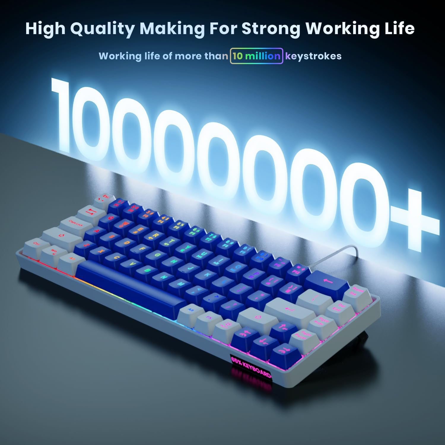 TECLADO GAMING GEODMAER 65% MINI CABLE USB LED RETROILUMINADO 68 TECLAS MEMBRANA - 3