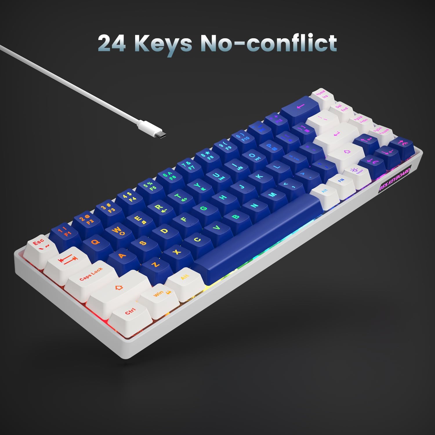 TECLADO GAMING GEODMAER 65% MINI CABLE USB LED RETROILUMINADO 68 TECLAS MEMBRANA - 5