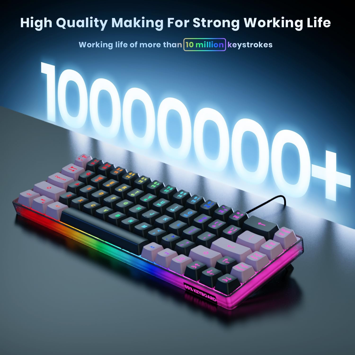 TECLADO GAMING GEODMAER 65% CABLEADO LED RETROILUMINADO 68 TECLAS NEGRO-ROSA - 3