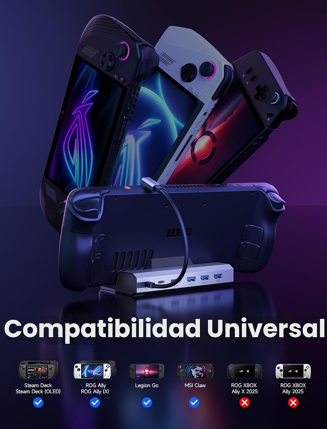 DOCKING STATION 6 EN 1 JSAUX PARA STEAM DECK, ROG ALLY X Y LEGION GO S MODELO S-HB0603 - 2