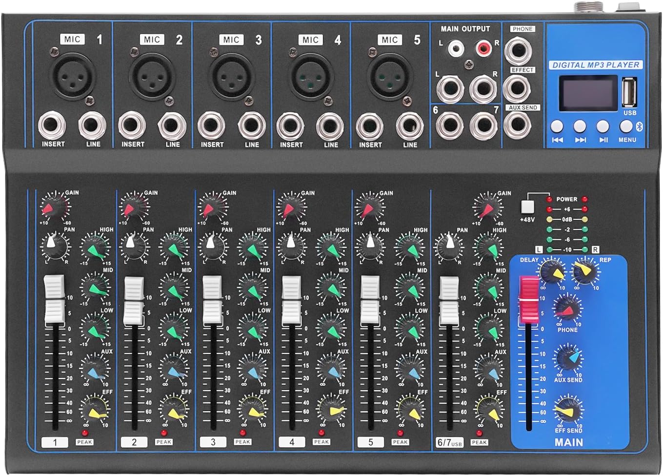 MEZCLADOR DE AUDIO 7 CANALES IOENC CON BLUETOOTH Y ECUALIZADOR DE 3 BANDAS - 1
