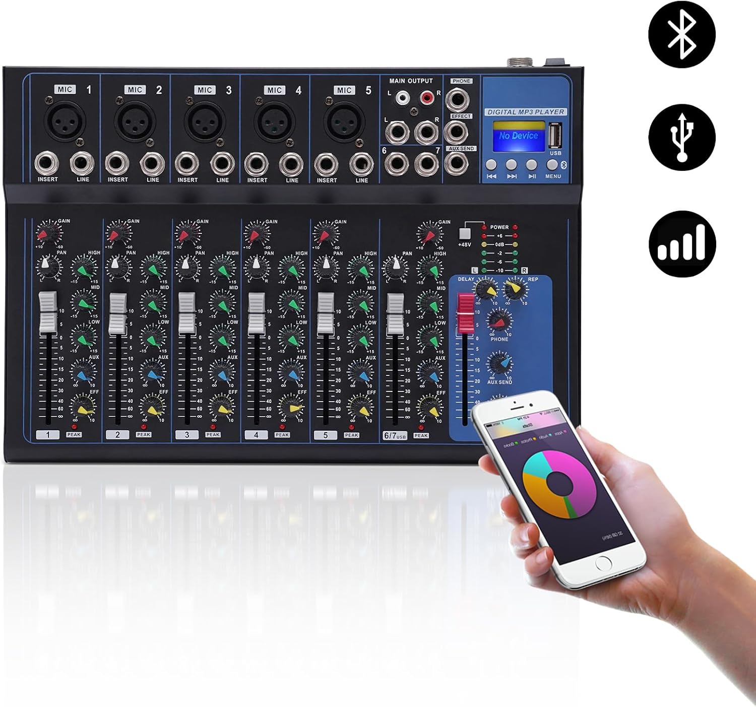 MEZCLADOR DE AUDIO 7 CANALES IOENC CON BLUETOOTH Y ECUALIZADOR DE 3 BANDAS - 2