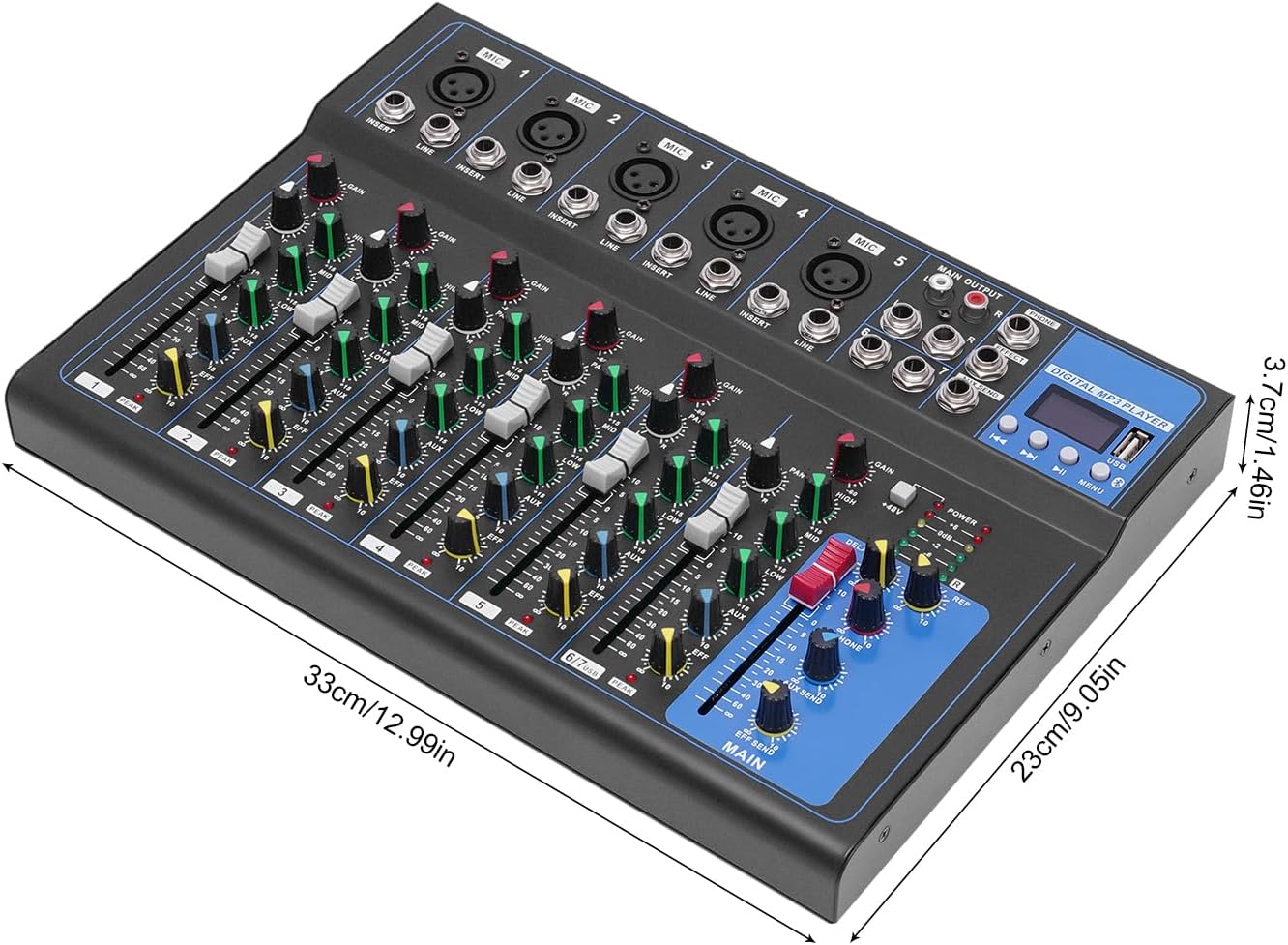 MEZCLADOR DE AUDIO 7 CANALES IOENC CON BLUETOOTH Y ECUALIZADOR DE 3 BANDAS - 3