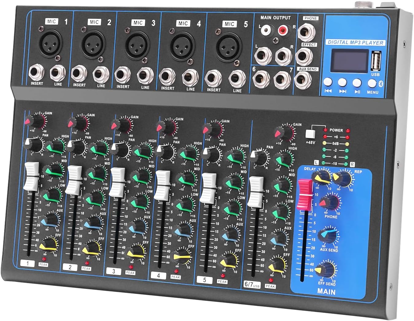 MEZCLADOR DE AUDIO 7 CANALES IOENC CON BLUETOOTH Y ECUALIZADOR DE 3 BANDAS - 4