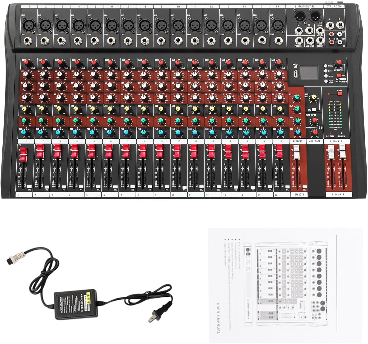 MEZCLADOR DE AUDIO DJ 16 CANALES IOENC CON BLUETOOTH Y ALIMENTACIÓN PHANTOM 48V - 1