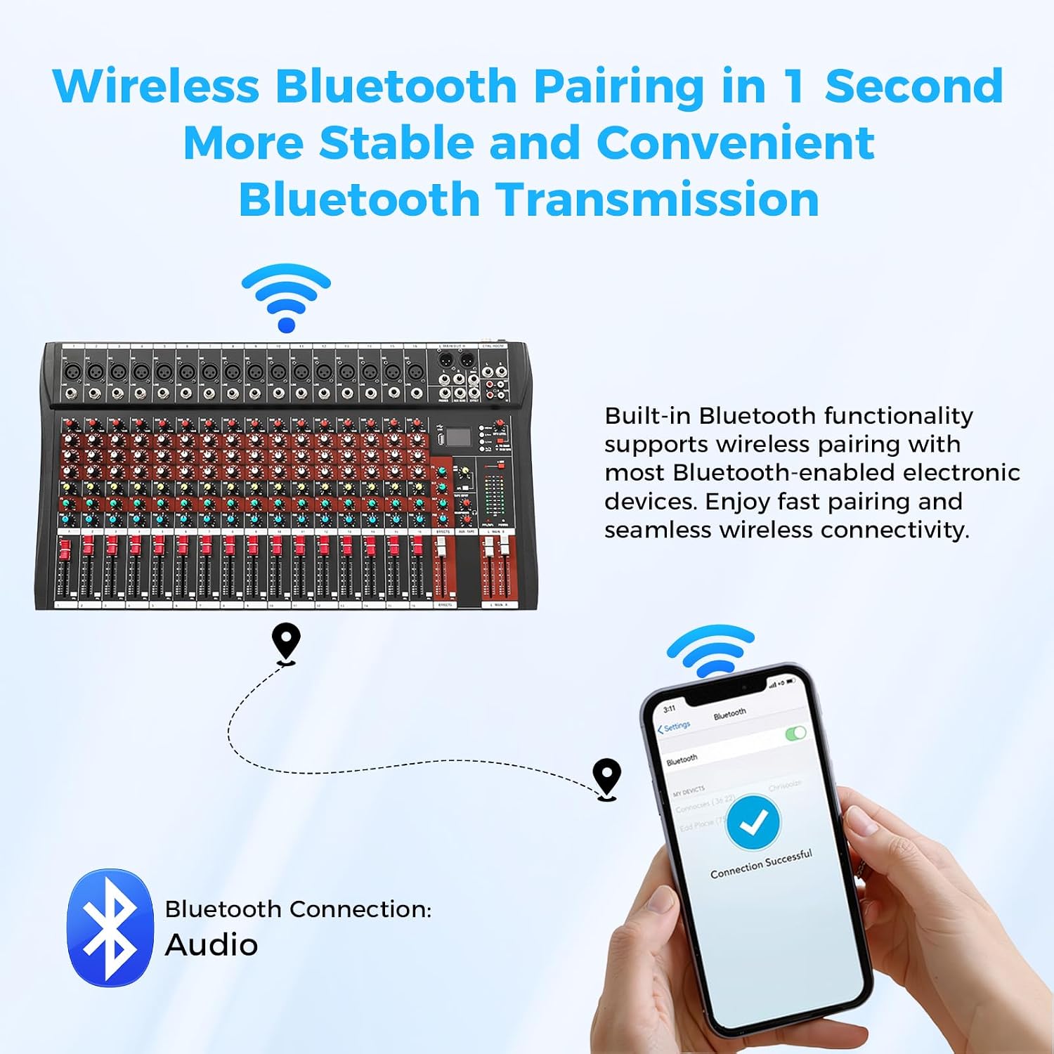 MEZCLADOR DE AUDIO DJ 16 CANALES IOENC CON BLUETOOTH Y ALIMENTACIÓN PHANTOM 48V - 2