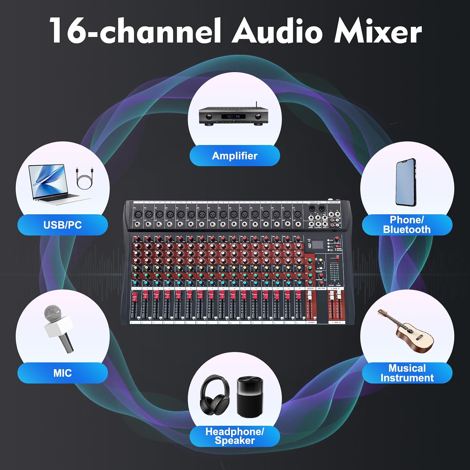 MEZCLADOR DE AUDIO DJ 16 CANALES IOENC CON BLUETOOTH Y ALIMENTACIÓN PHANTOM 48V - 4