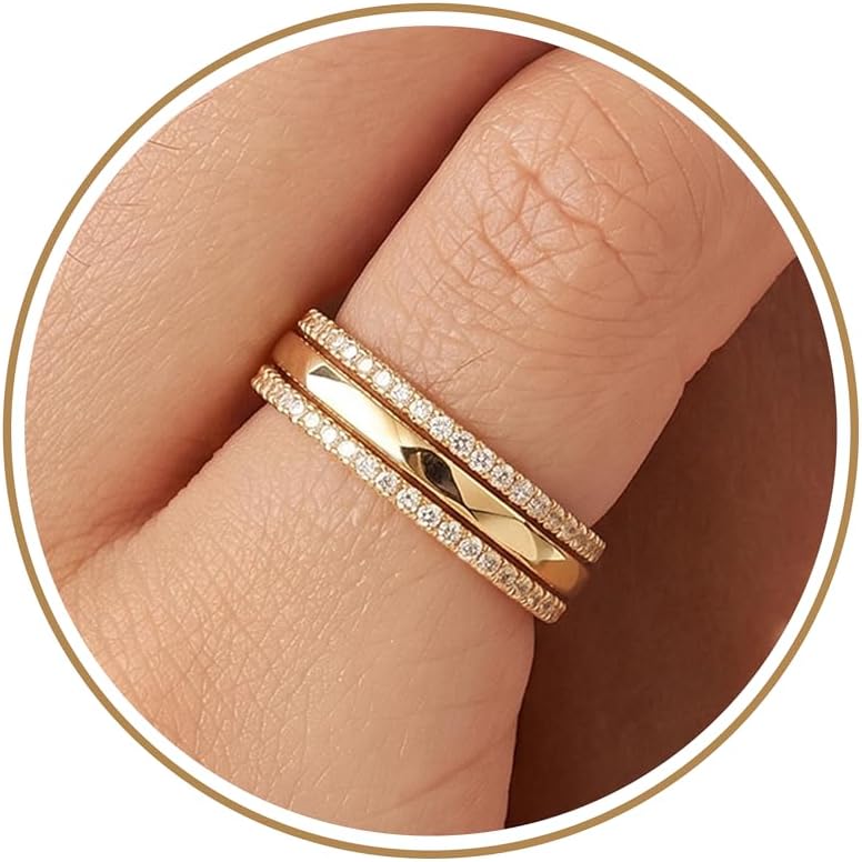 ANILLOS APILABLES PURPLEPIG DOS TONOS CON BANDA DE CIRCONIA CÚBICA - 1