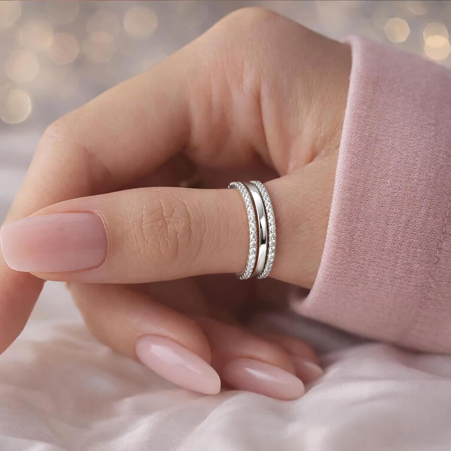 ANILLOS APILABLES PURPLEPIG DOS TONOS CON BANDA DE ETERNIDAD CZ - 2