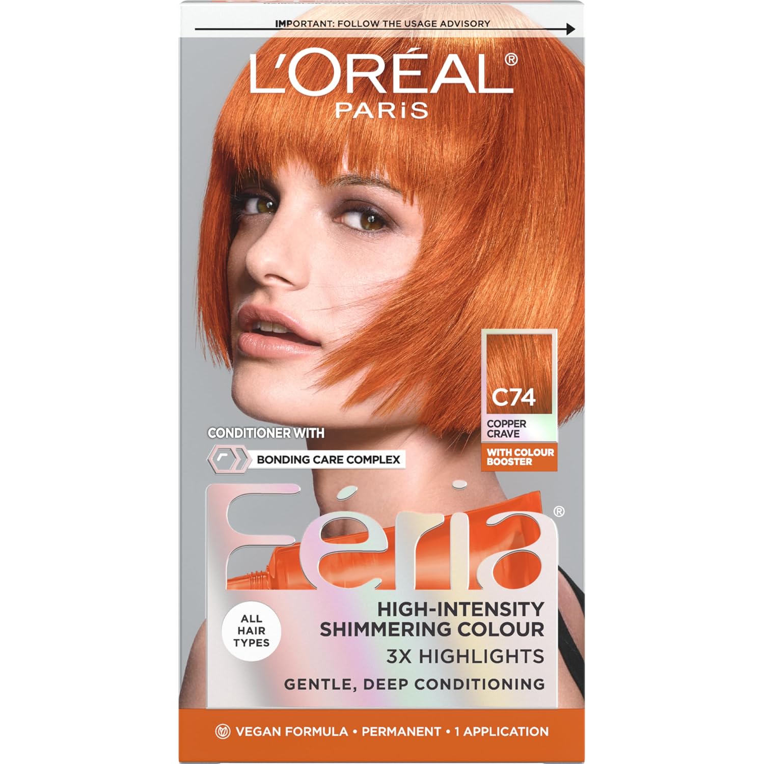 TINTE PERMANENTE PARA CABELLO L'OREAL PARIS FERIA C74 COPPER CRAVE COBRE INTENSO - 1