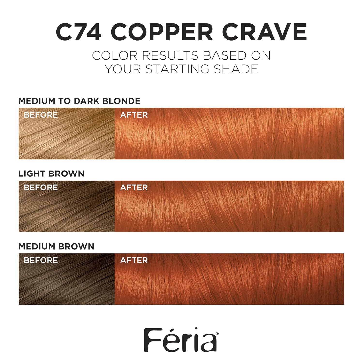 TINTE PERMANENTE PARA CABELLO L'OREAL PARIS FERIA C74 COPPER CRAVE COBRE INTENSO - 5