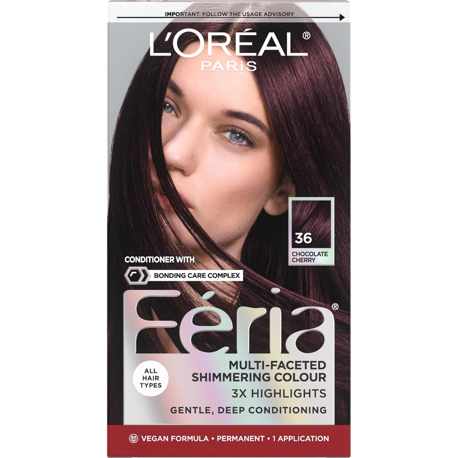 TINTE PERMANENTE PARA CABELLO L'OREAL PARIS FERIA 36 CHOCOLATE CHERRY BURDEOS PROFUNDO - 1