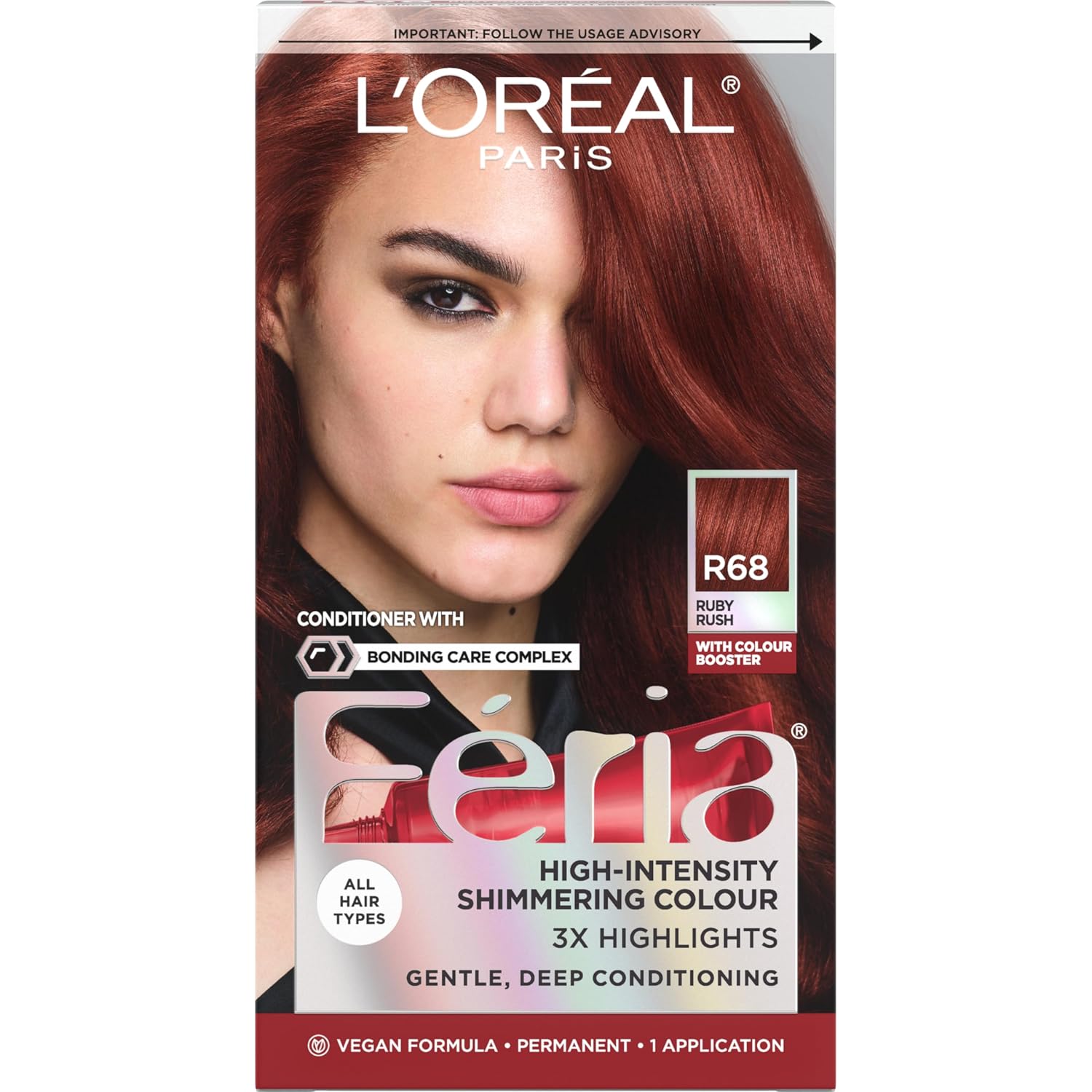 TINTE PERMANENTE PARA CABELLO L'OREAL PARIS FERIA R68 RUBY RUSH ROJO RUBÍ - 1
