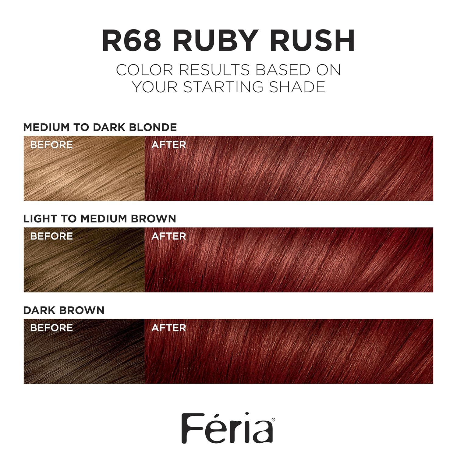 TINTE PERMANENTE PARA CABELLO L'OREAL PARIS FERIA R68 RUBY RUSH ROJO RUBÍ - 2