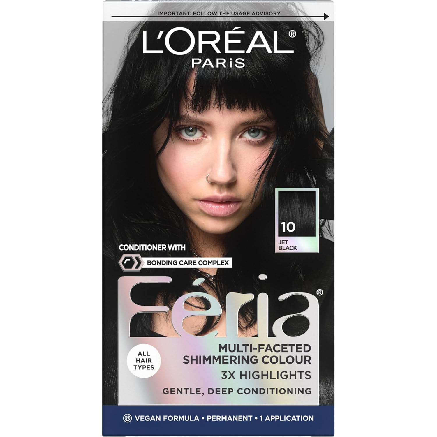 TINTE PERMANENTE PARA CABELLO L’ORÉAL PARIS FERIA JET BLACK 10 NEGRO AZABACHE - 1