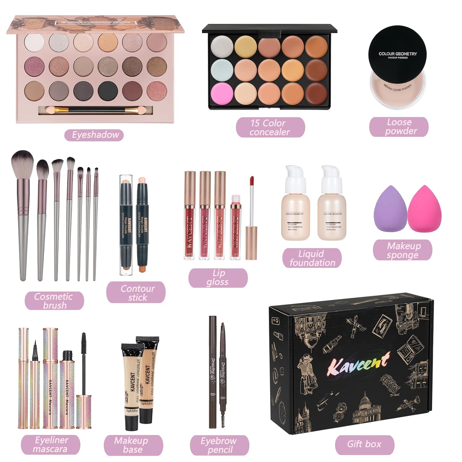 SET DE MAQUILLAJE KAVCENT COMPLETO PARA MUJERES Y ADOLESCENTES - 3