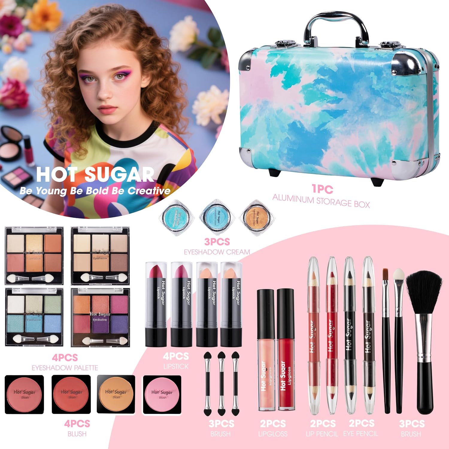 SET DE MAQUILLAJE HOT SUGAR ALL-IN-ONE PARA ADULTOS Y NIÑAS AZUL TIE-DYE - 2
