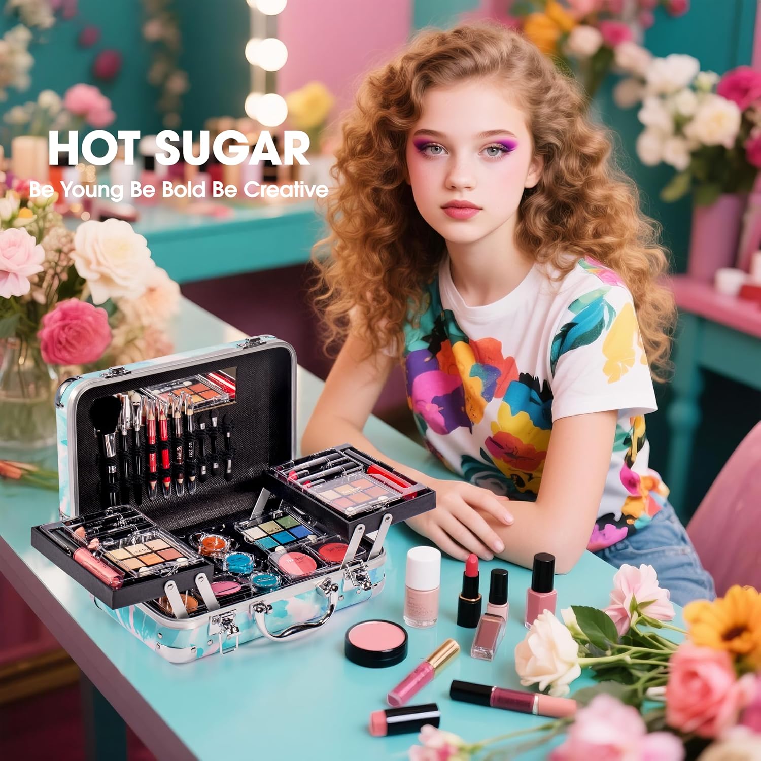 SET DE MAQUILLAJE HOT SUGAR ALL-IN-ONE PARA ADULTOS Y NIÑAS AZUL TIE-DYE - 4