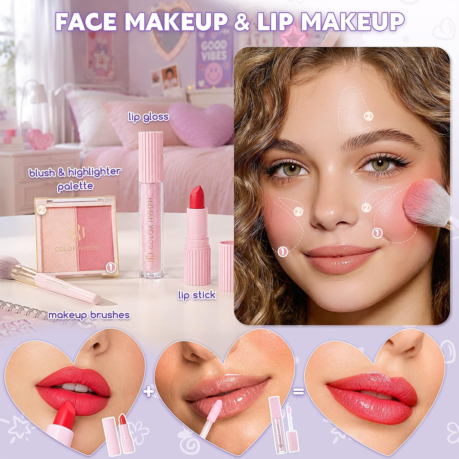 SET DE MAQUILLAJE COLOR NYMPH PARA NIÑAS KIT TODO EN UNO PARA PRINCIPIANTES - 5