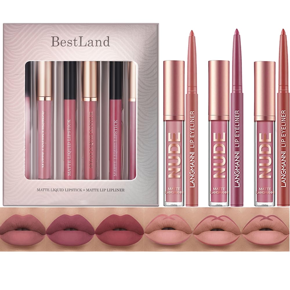SET DE MAQUILLAJE BESTLAND 6 PIEZAS LABIALES MATE LÍQUIDO Y DELINEADOR CLÁSICO - 1