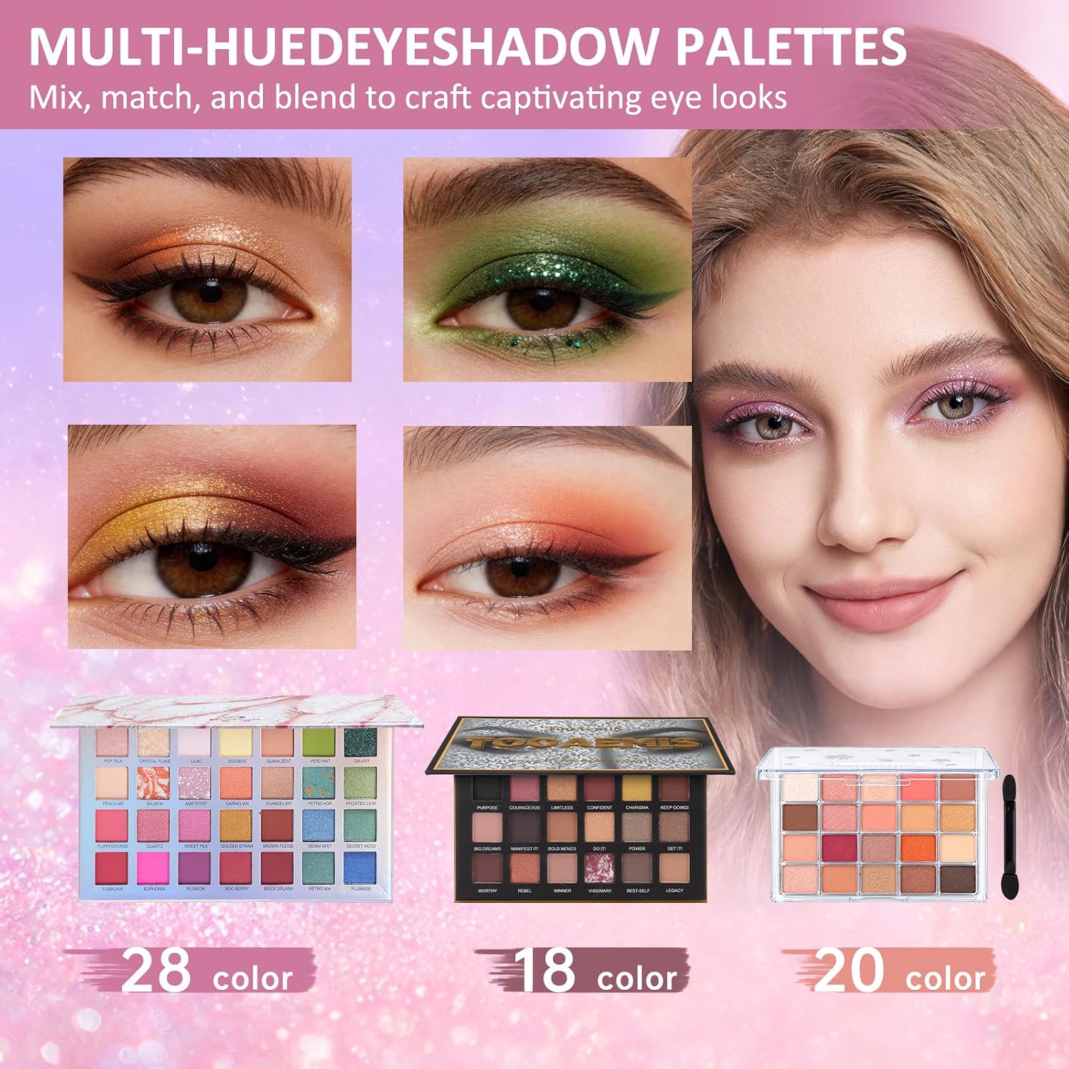 SET DE MAQUILLAJE COMPLETO TOOAEMIS PARA MUJER KIT DE VIAJE CON SOMBRAS, LABIALES, PINCELES Y PESTAÑAS POSTIZAS - 3