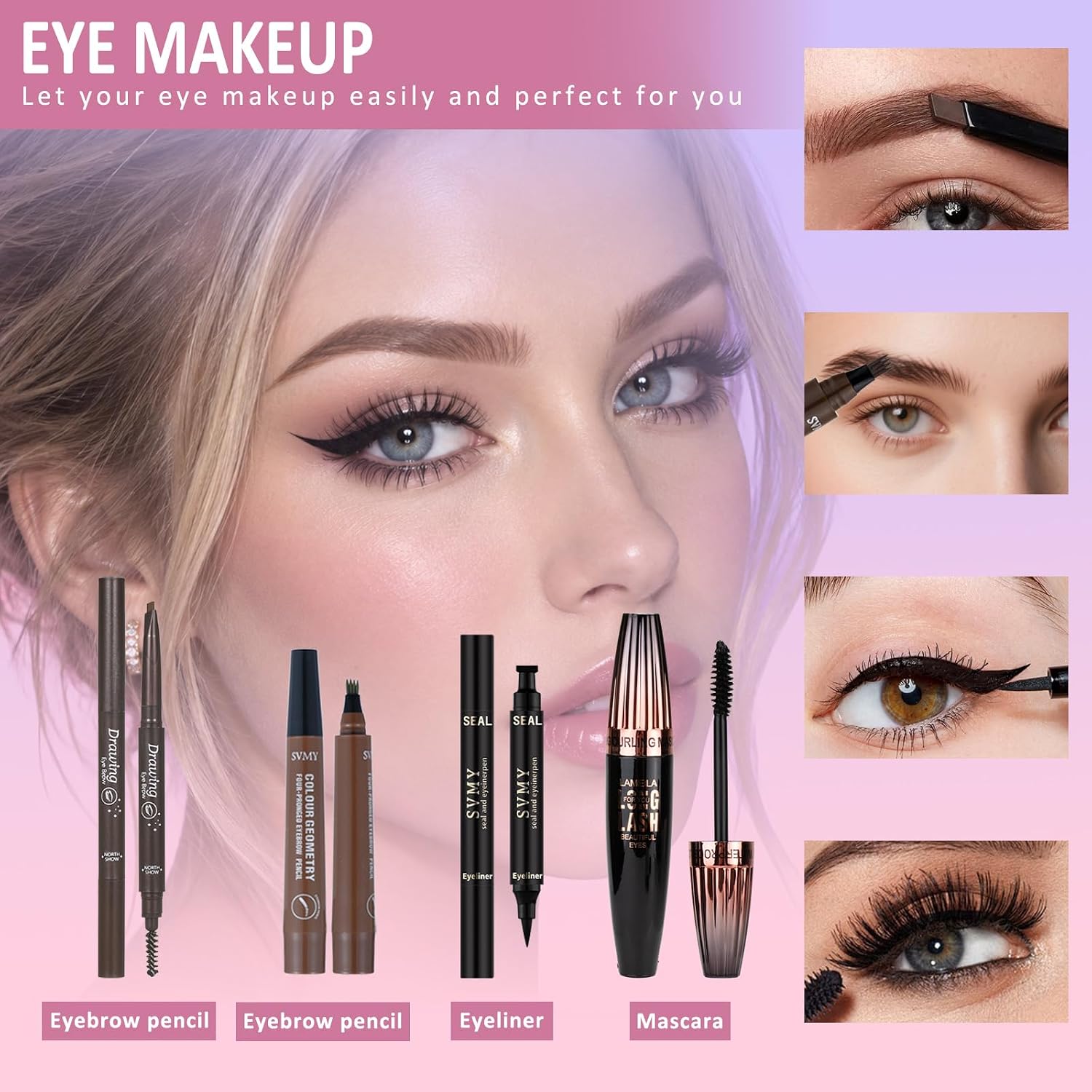 SET DE MAQUILLAJE COMPLETO TOOAEMIS PARA MUJER KIT DE VIAJE CON SOMBRAS, LABIALES, PINCELES Y PESTAÑAS POSTIZAS - 4
