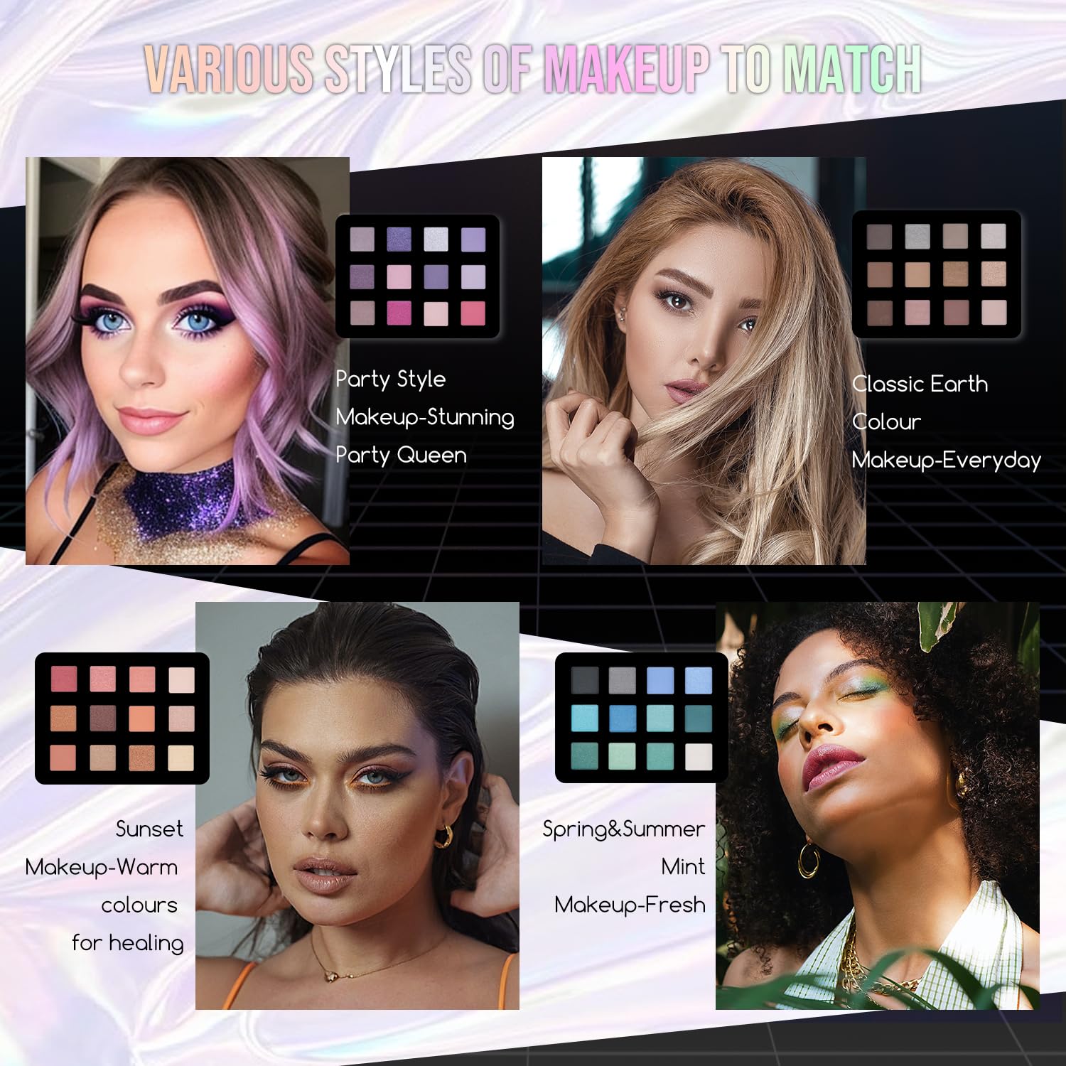 SET DE MAQUILLAJE COLOR NYMPH COMPLETO PARA MUJER ESTUCHE PLATEADO - 3