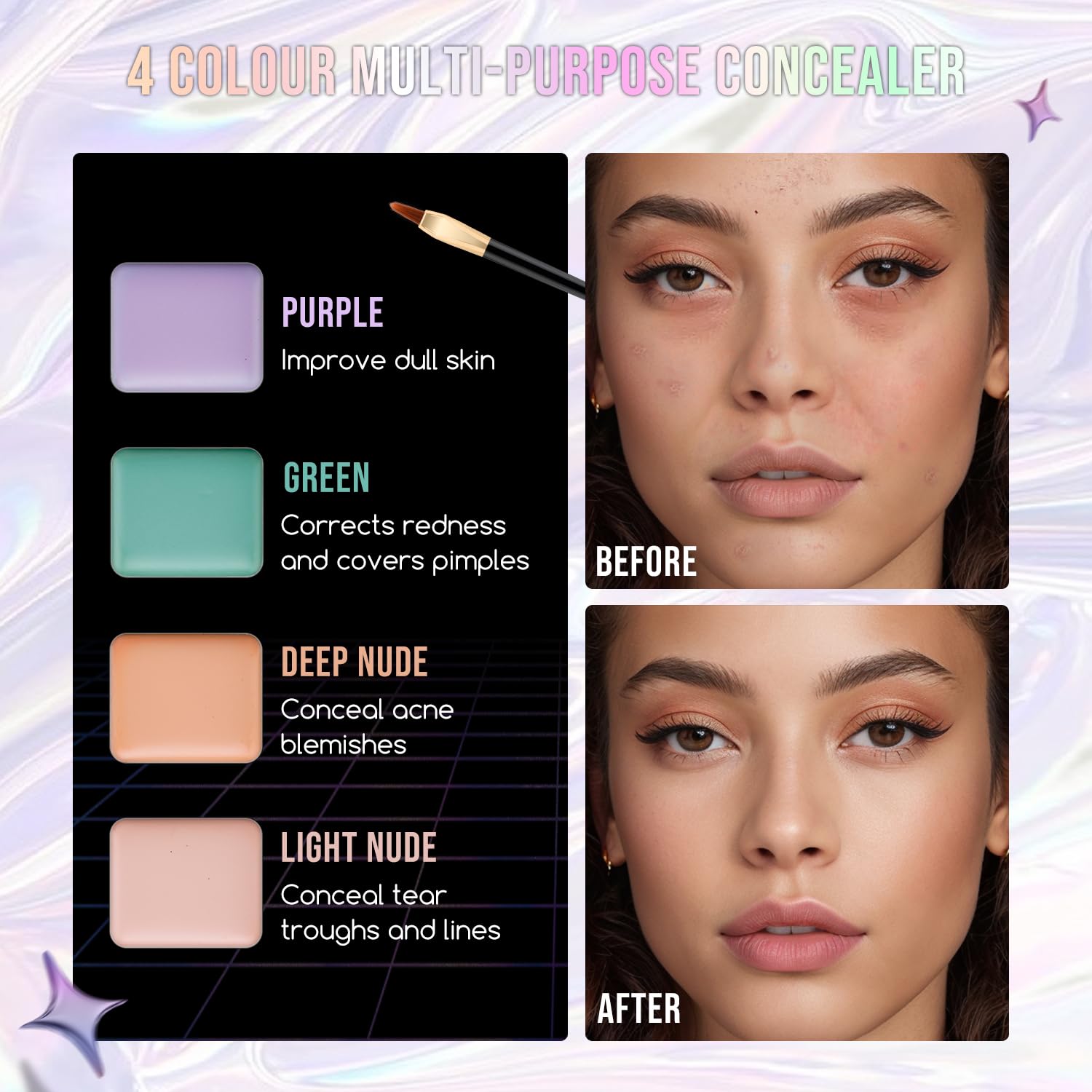 SET DE MAQUILLAJE COLOR NYMPH COMPLETO PARA MUJER ESTUCHE PLATEADO - 5