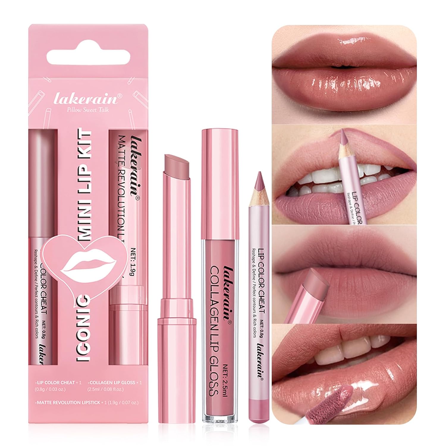 SET DE MAQUILLAJE LABIOS BESTLAND 3 PIEZAS NUDE ROSADO - 2