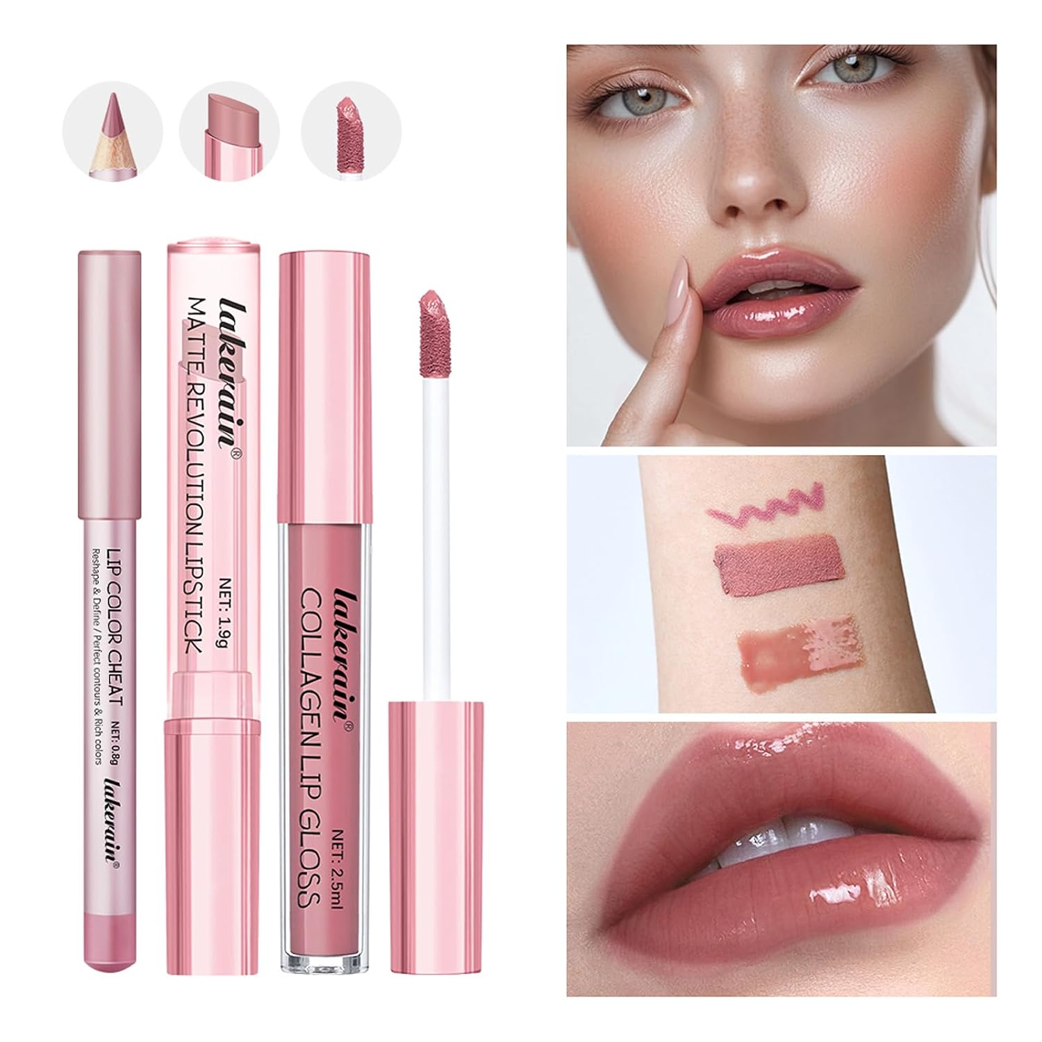 SET DE MAQUILLAJE LABIOS BESTLAND 3 PIEZAS NUDE ROSADO - 3