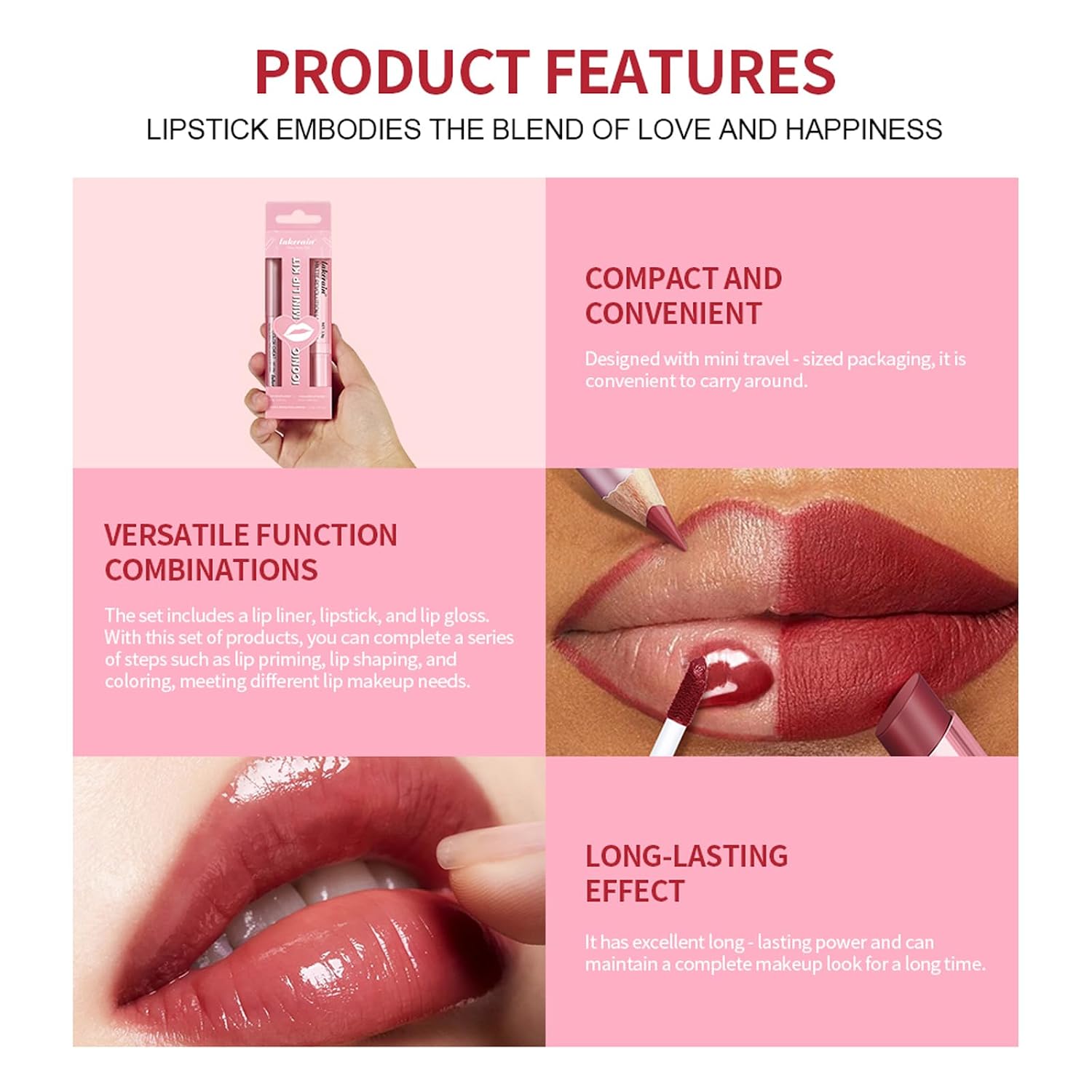 SET DE MAQUILLAJE LABIOS BESTLAND 3 PIEZAS NUDE ROSADO - 5