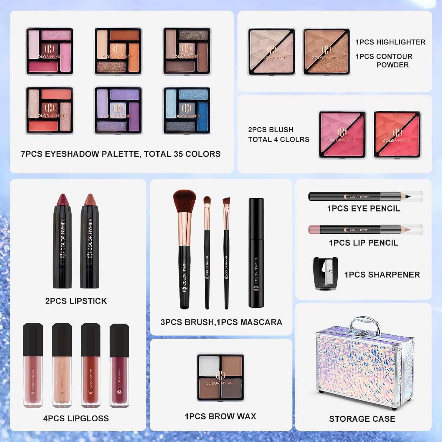 SET DE MAQUILLAJE COLOR NYMPH PARA ADOLESCENTES CON ESTUCHE PLATEADO - 2