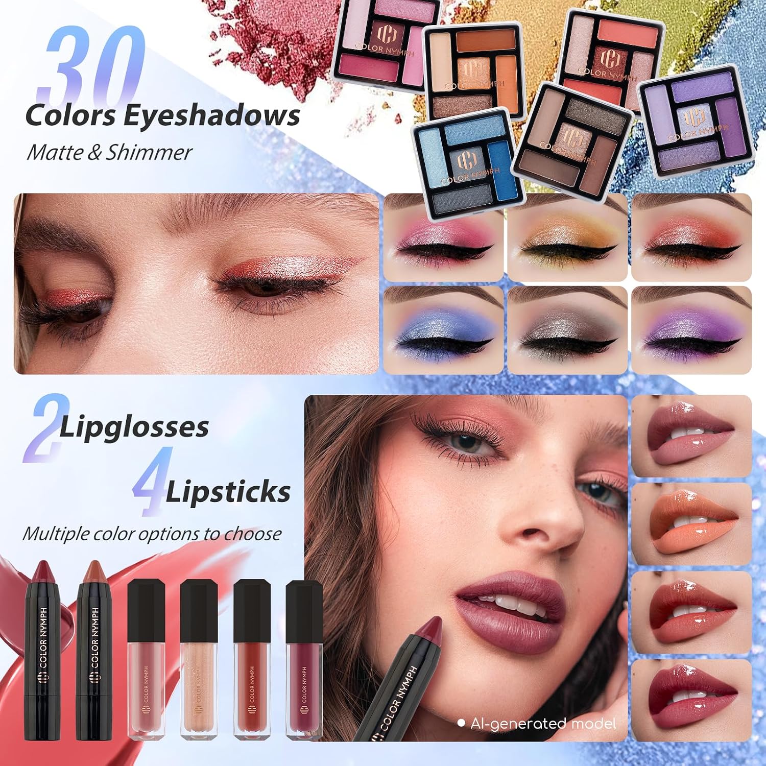 SET DE MAQUILLAJE COLOR NYMPH PARA ADOLESCENTES CON ESTUCHE PLATEADO - 3