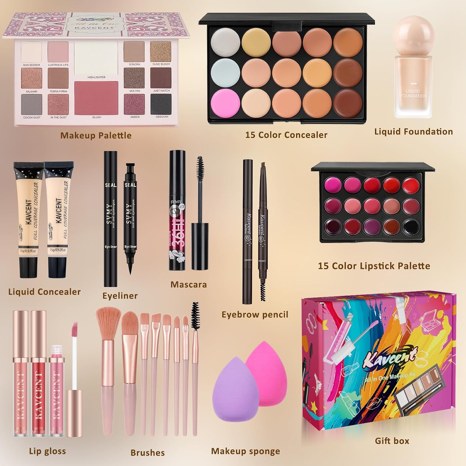 SET DE MAQUILLAJE KAVCENT COMPLETO PARA MUJERES Y ADOLESCENTES - 2